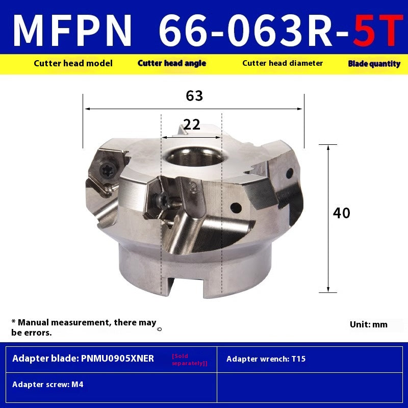 6016 Fast Feed MFPN66063R-5T-M Milling Cutter Block 66 Degree Flat Roughing Cutter Block with PNMU090508 Inserts Shandong Denso Pricision Tools Co.,Ltd.